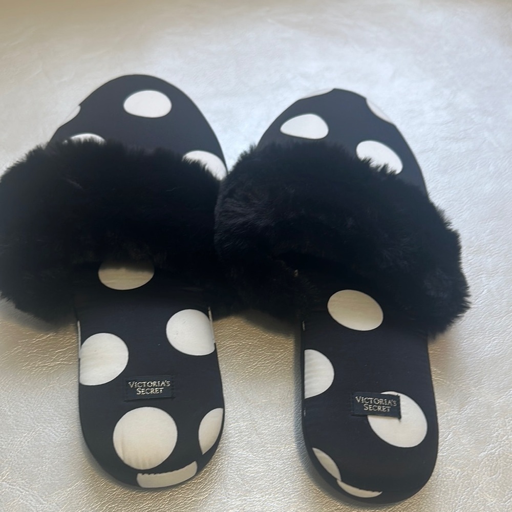 Victoria's Secret Black and White Polka Dot Women's Slippers